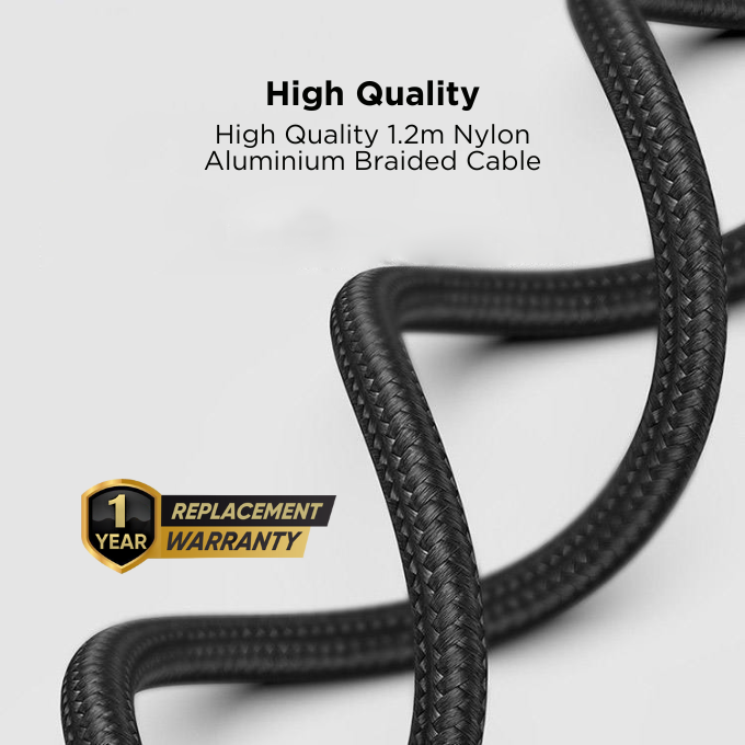 BLACK Cable Strong & Fast Nylon USB C to C, 25000+ bends, 60W, 1.2m, 1Yr warranty BLACK Cable Strong & Fast Nylon USB C to C, 25000+ bends, 60W, 1.2m, 1Yr warranty